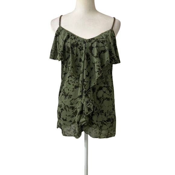 Express Y2K Green Floral Mesh Ruffle Chain Metal Strap Whimsigoth Fairy Top SM - Picture 1 of 12